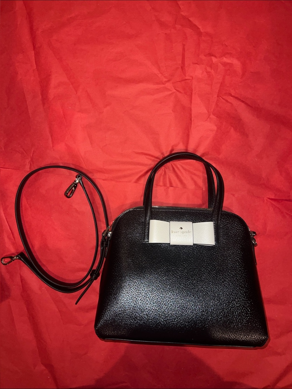kate spade Black Satchel with Cream Bow Detail